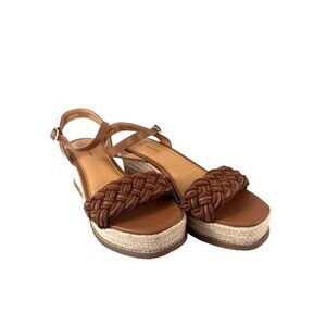 Y2K Brown Platform Sandals 10 Braided Strap Chunky Heel Boho Indie Coastal